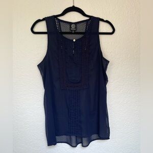 Bobeau Sheer Navy Blue Blouse